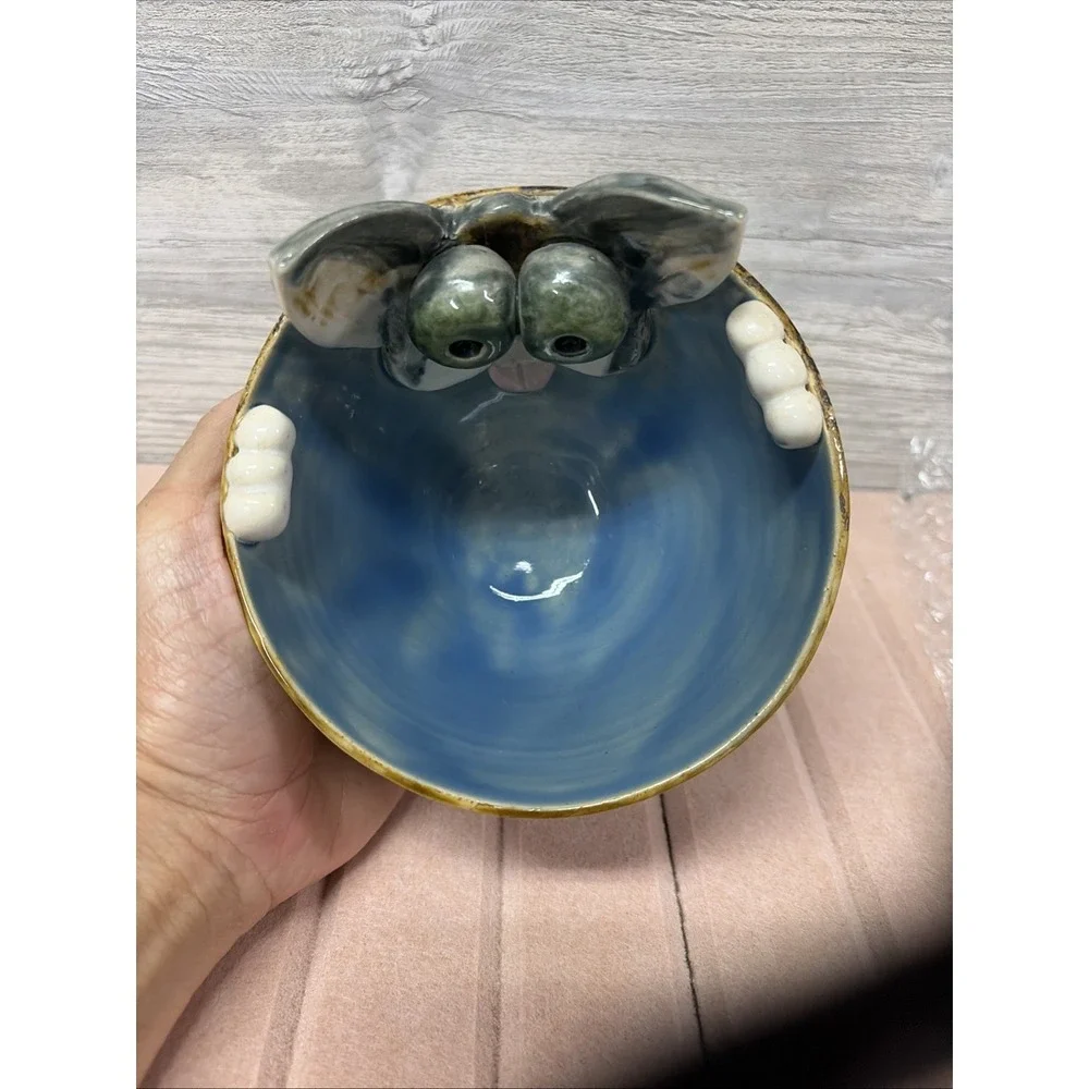 Whimsical Art Pottery Cat Bowl By Lilah 2019 (C4)